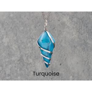 Turquoise Silver Wrapped Crystal Necklace Boho Fairycore Silver Chain